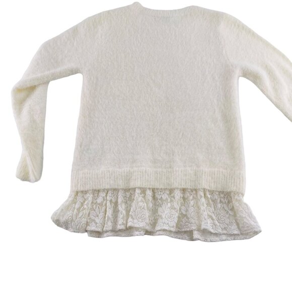 Sid + Sam Ivory Knit Sweater With Lace Ruffled Hem Womens size Medium Pullover - Picture 5 of 5